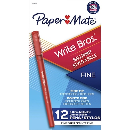 PAPER MATE Pen, Ballpoint, Write Bros, 0.8mm, 12/DZ, Red PK PAP2124517